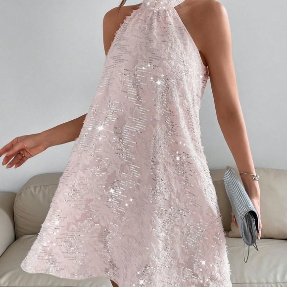 Blush Chic Sequin Halter Dress - Picture 4 of 5